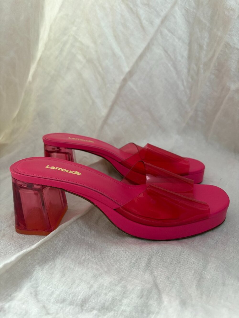 Larroude Neon Hot Pink Platform Sandals, Size 7